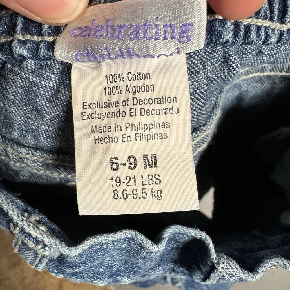 Carter's Baby Girl Jeans 6-9M Floral‎ Embroidered Denim Pants Snap Leg Blue.